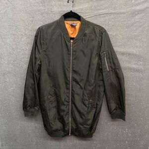 Sans Souci Jacket Womens Medium Olive Bomber MA-1 Nylon Orange Lining Pockets